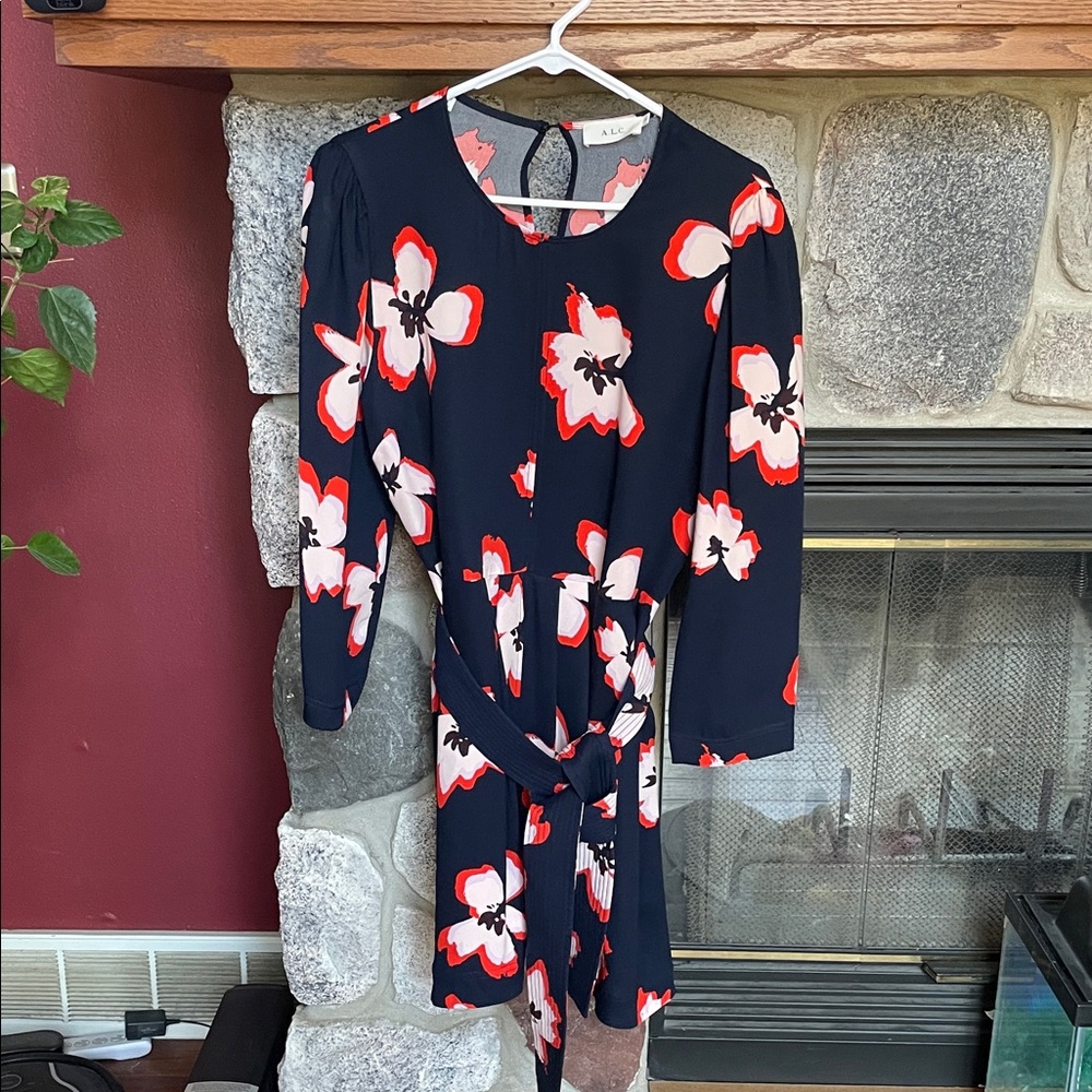 A.L.C. Navy Dress with Red & Light Pink Floral Print